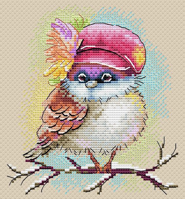 Набор для вышивания нитками МП Студия (Жар-птица), Стильный воробей, 15х13 см