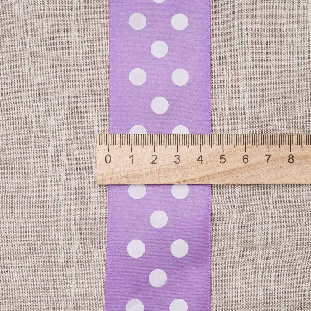 Лента атласная в горошек 45.0 мм / 22.5±1 метров, сиреневый, Globus