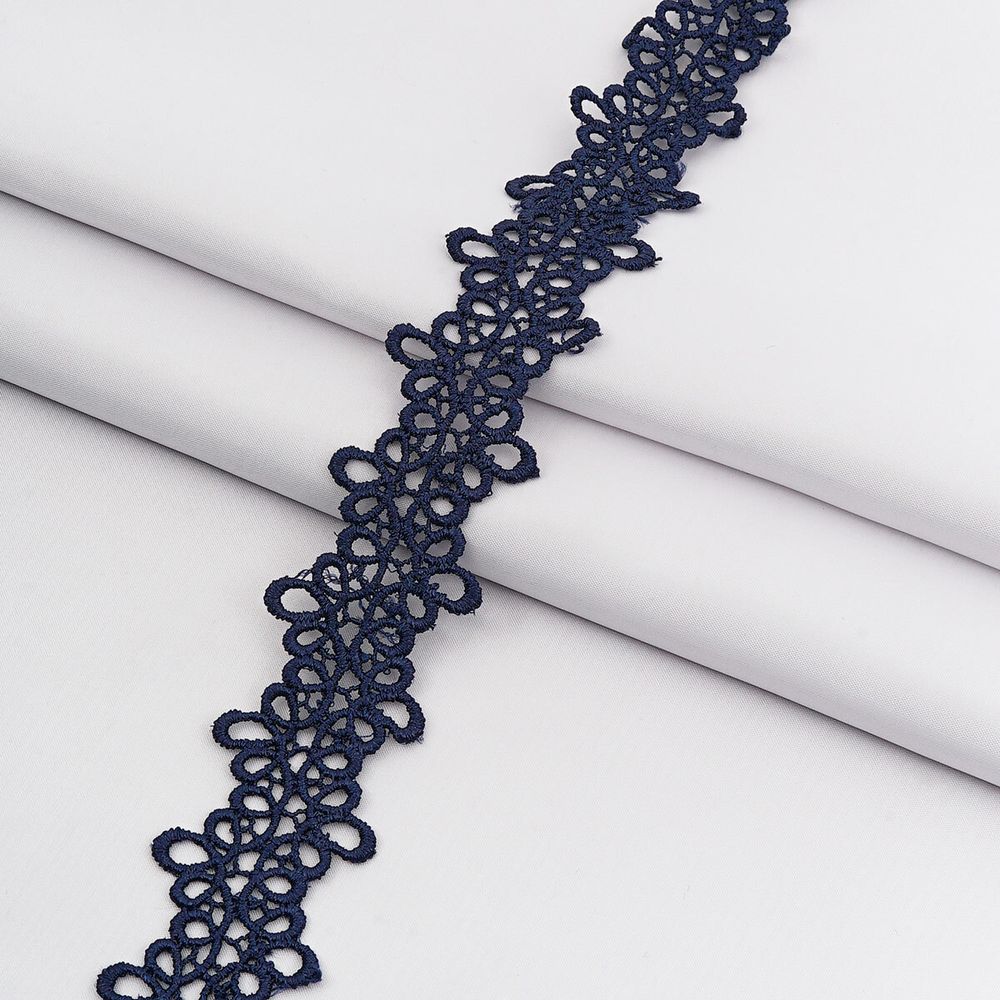 Кружево гипюр (плетёное) 40 мм / 13.7 метров, цв. т.синий, 21468