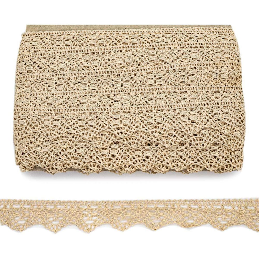 Кружево вязаное (тесьма) хлопковое 30 мм / 25 метров, одностор. (02 бежевый)