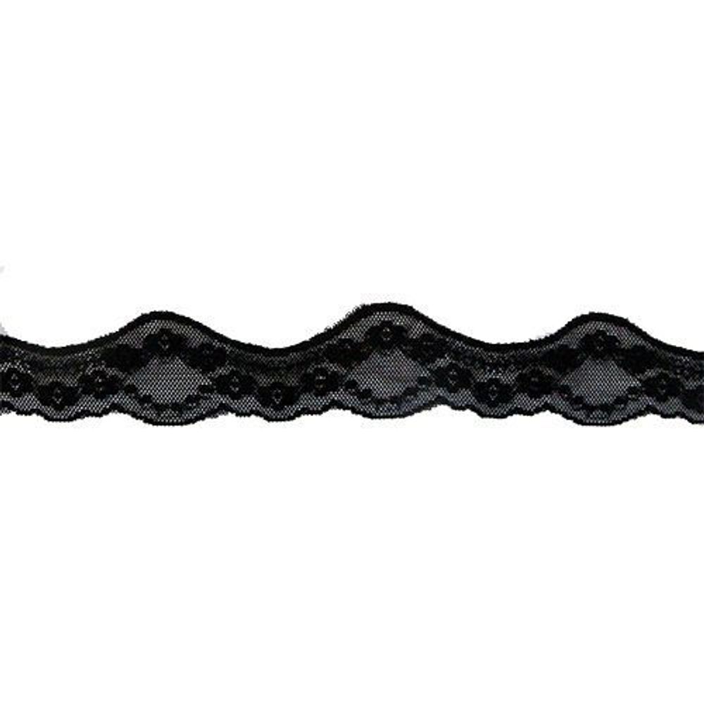 Кружево стрейч (эластичное) 40 мм, черный, 15 м