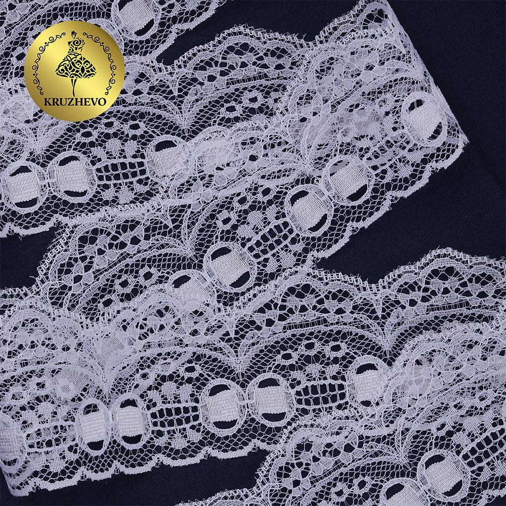 Кружево отделочное в стиле "трикотаж" 50 мм, диз. 928, цв.01 белый, уп. 9.14 м