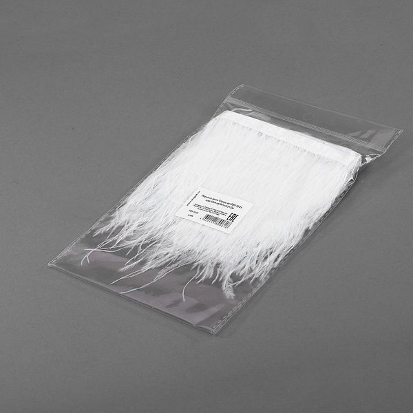 Перья на ленте декоративные Страус FBY-15-01 15см белый уп.2м