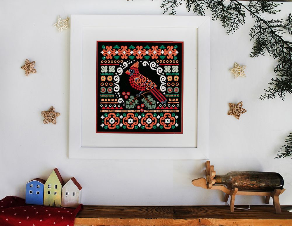 Набор для вышивания нитками Panna, Красный кардинал 16,5х17 см