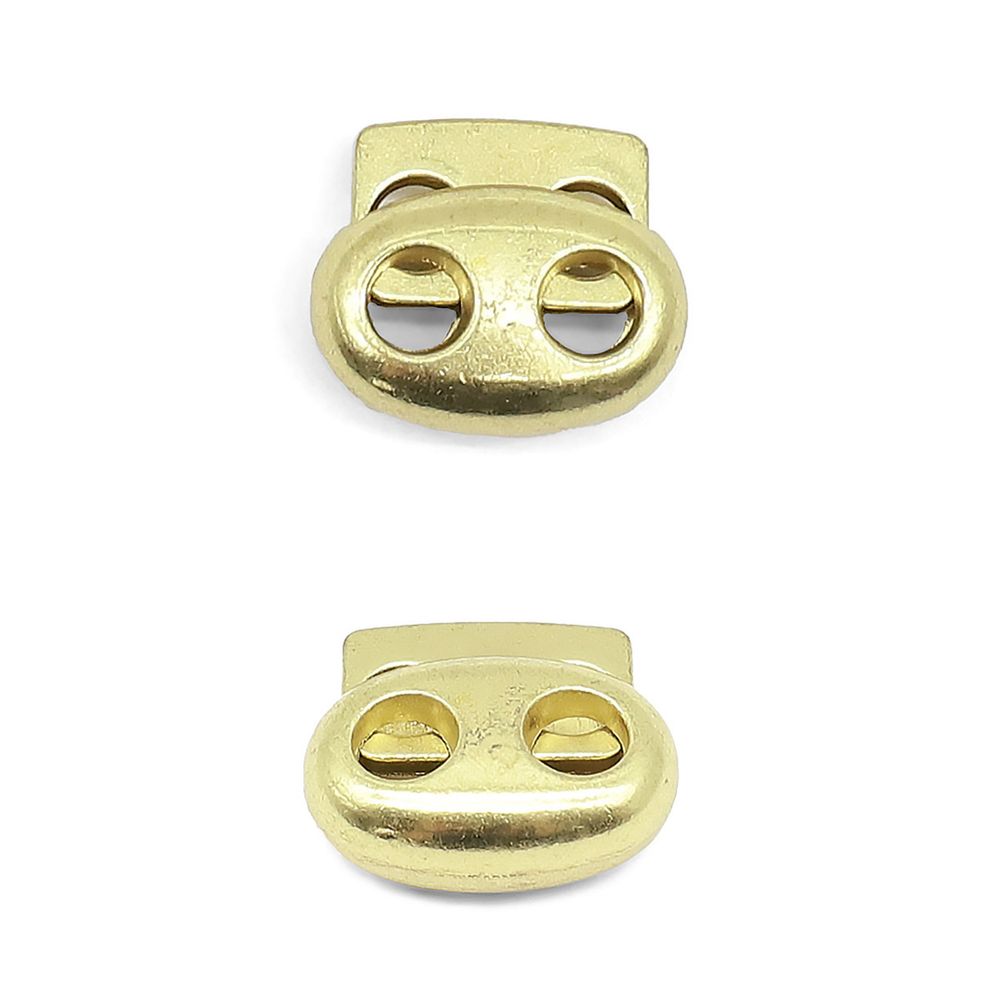Фиксатор (зажим) для шнура металл плоский, 2 отв., 18х15 мм, (in ⌀4,4 мм), мет. цв.золото, 20 шт