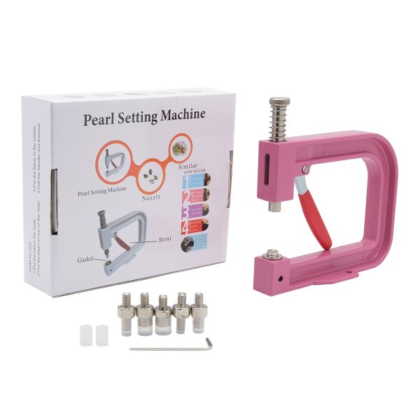 Ручной пресс для установки бусин на шипах с насадками 4, 5, 6, 8, 10 мм, New Star, розовый