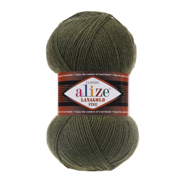 Пряжа Alize (Ализе) Lana Gold Fine / уп.5 мот. по 100 г, 390м, 029 хаки A