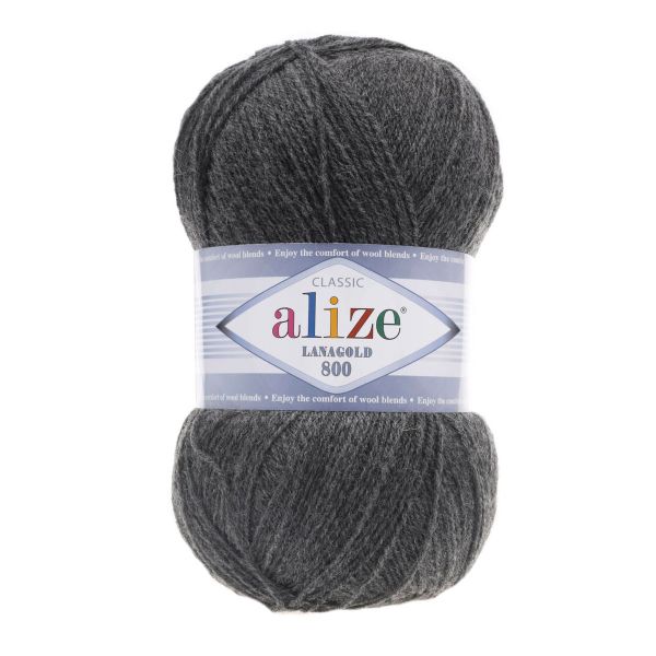 Пряжа Alize (Ализе) Lana Gold 800 / уп.5 мот. по 100 г, 800м, 182 средне-серый меланж A