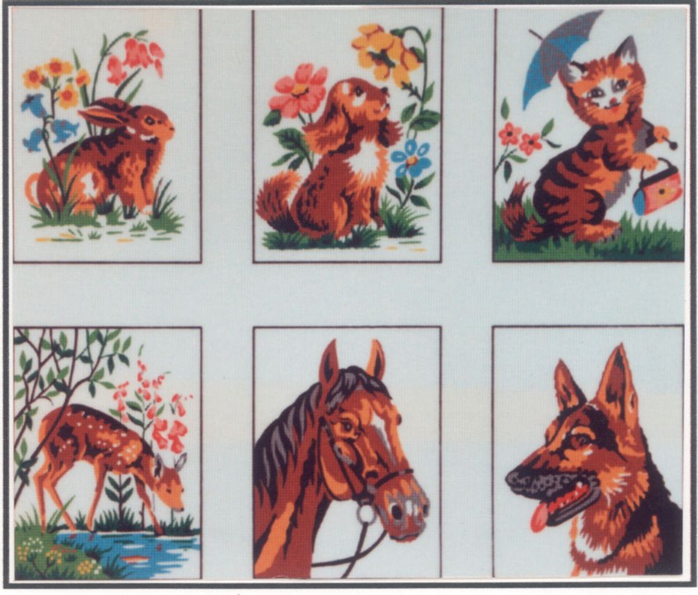Рисунок для вышивания Soulos (канва жесткая), &quot;Животные&quot;, 6 картинок, 60х55 см