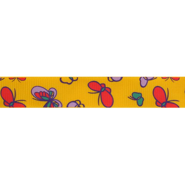 Лента репсовая (в рубчик) Бабочки 1 1,5см*22.86 м (желтый)