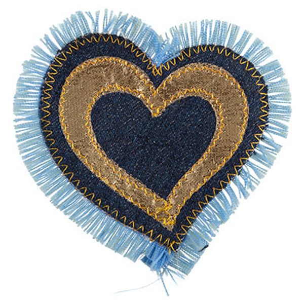 Термоаппликация сердце двойное джинс, 6 шт, СС1/3 9х9 см, Blitz