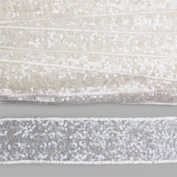 Тесьма с пайетками 4см / 14,63м (белое серебро), 3AR071