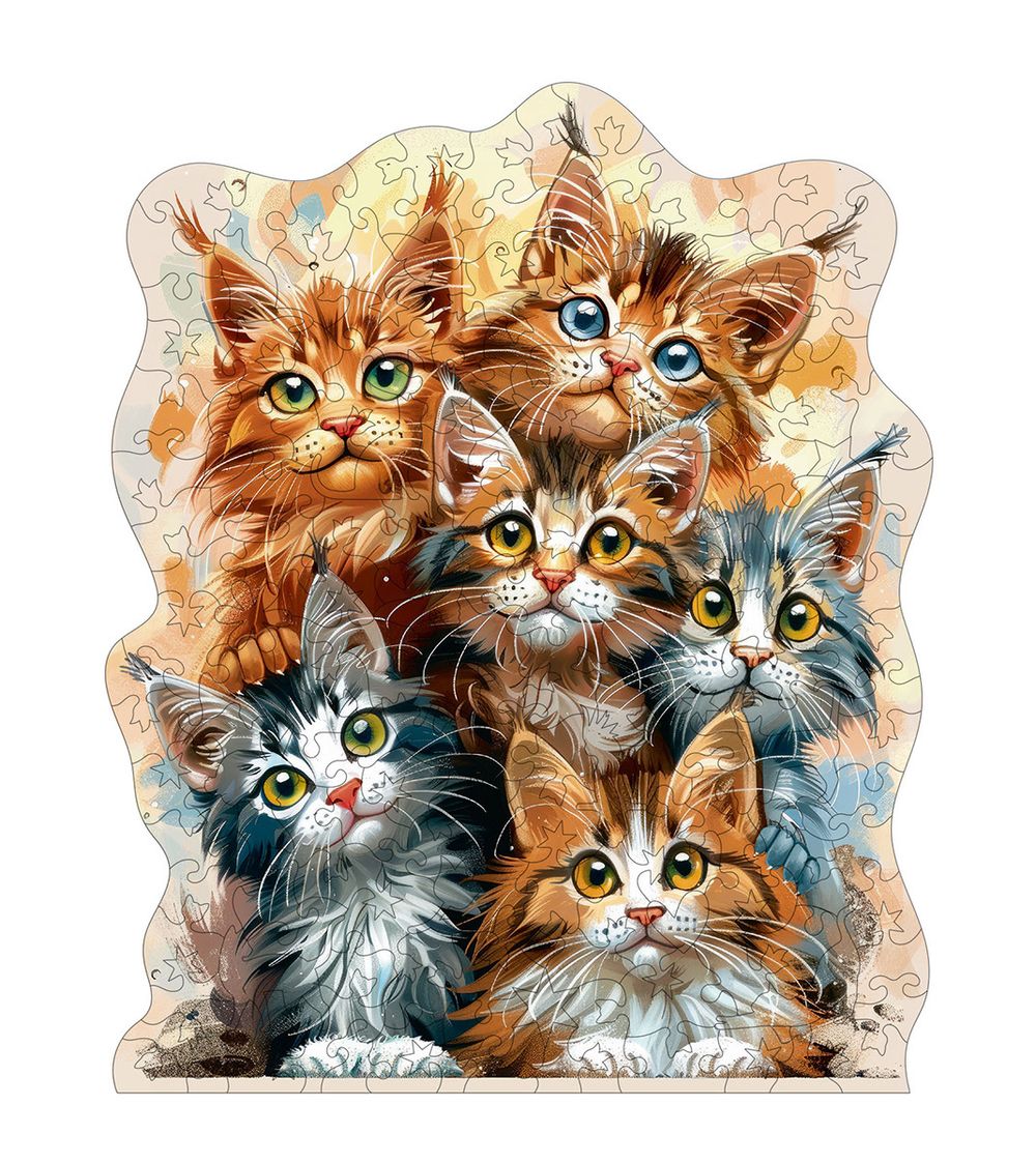 Пазл фигурный деревянный Любознательные котята 158 элементов, Фрея PZLF-011