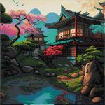 Алмазная (кристальная) мозаика Фрея ALPD-226, на подрамнике Японский домик, 40х40 см