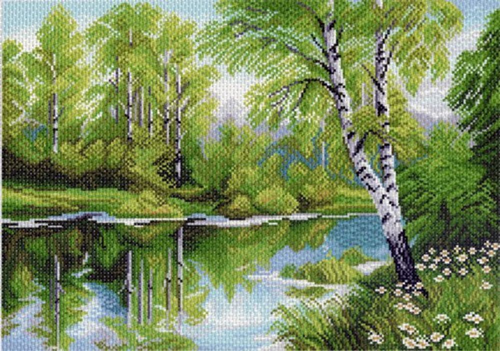 Рисунок для вышивания Матренин Посад (канва), 37х49 -1020 Березы у озера