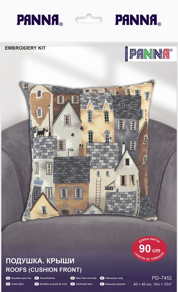 Набор для вышивания нитками Panna PD-7452, Подушка. Крыши, 40х40 см