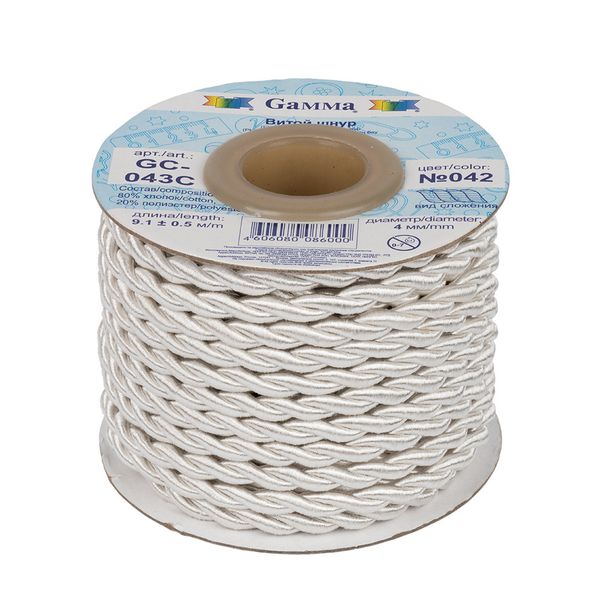 Шнур витой ⌀4.0 мм, 9.1 м, 042 молочный, Gamma GC-043C
