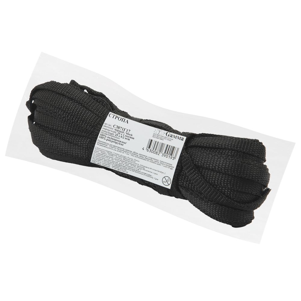 Стропа (ременная лента) 10 мм / 25 метров, толщ. 1.03 мм, [4.7 г/пог.м], 100% п/п, черный, Gamma С3871Г17