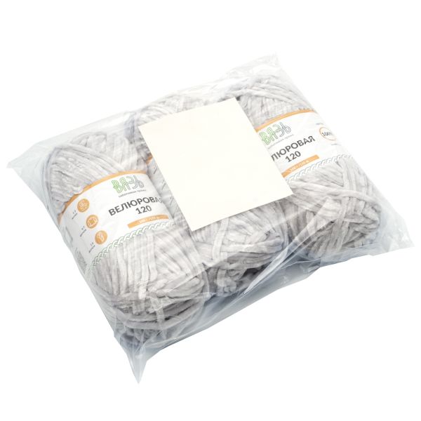 Пряжа Вязь Велюровая 120 / уп.3 мот. по 100 г, 120 м, 08 светло-серый