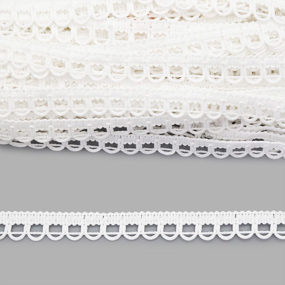 Тесьма вязаная шторная 10 мм / 20 метров, рис.8908, белый