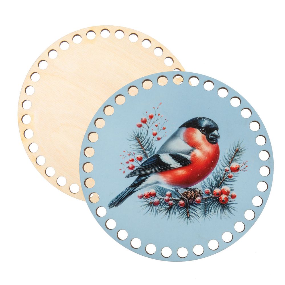 Набор донышек для вязания Матовый фанера ⌀15х0.4 см, 2 шт, 08 Снегирь, Love2art ДВ-02