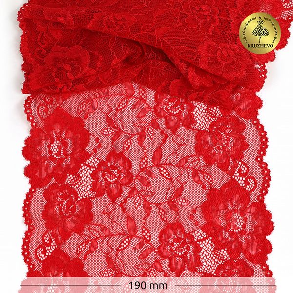 Кружево бельевое эластичное 190 мм / 10 м, 24, цв.красный, Kruzhevo