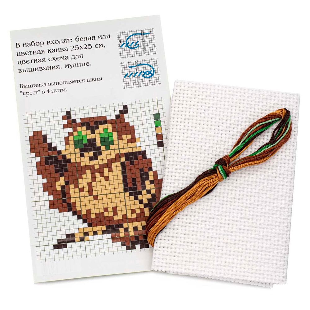 Набор для вышивания нитками РС Студия, Филин 8,5х8,5 см