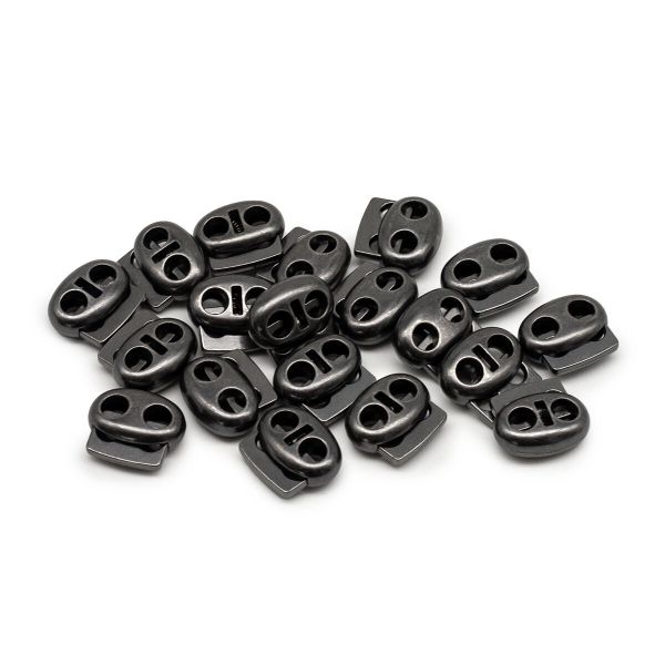 Фиксатор (зажим) для шнура металл плоский, 2 отв., 18х15 мм, (in ⌀4.5 мм), мет. цв.чер.никель, 20 шт