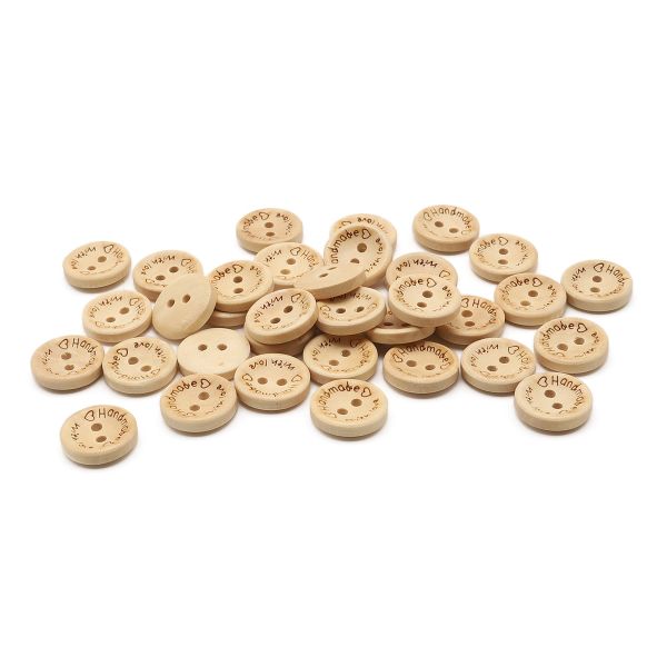 Пуговицы на 2 прокола Handmade with love 24L (15мм), дерево (Milk (молочный)), W22, 36 шт