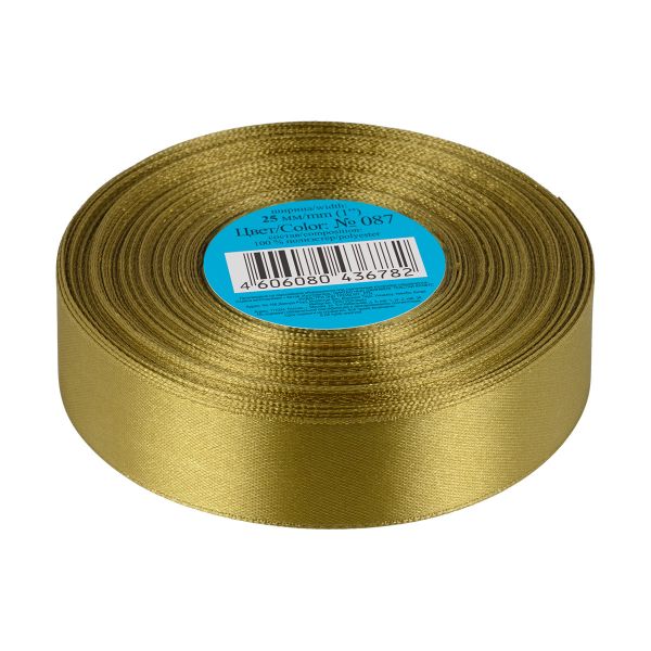 Лента атласная 1-сторонняя 25.0 мм / 33±2 метра, 087 зелено-хаки, Gamma
