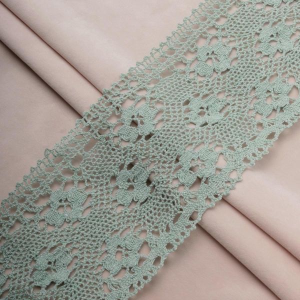Кружево вязаное (тесьма) широкое 125 мм / 25 метров, хлопок, рис. 125.01.038, мятный, С3749Г17