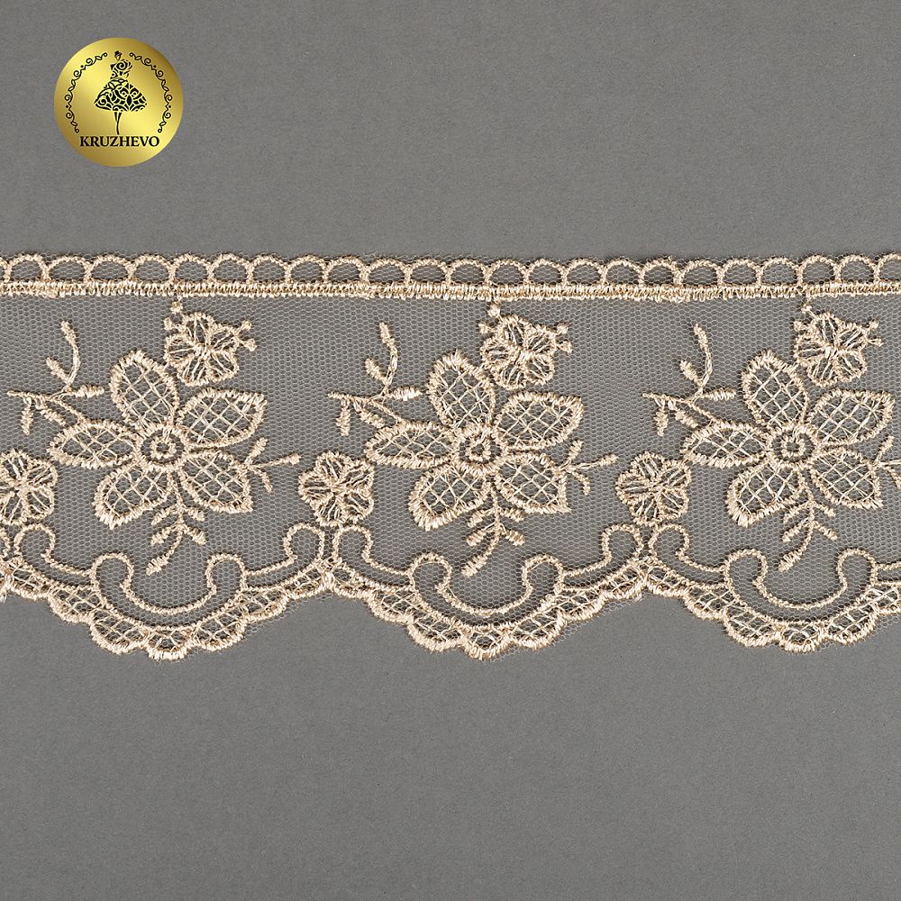 Кружево на сетке 75 мм, 40480, цв.N6115 бежевый уп.13.7м, Kruzhevo