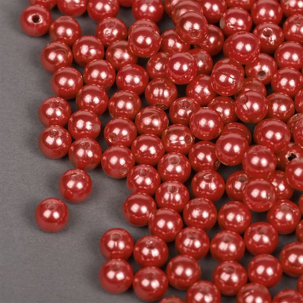 Бусины пластик (перламутр) ⌀8 мм, цв.058 красный, уп.500г (2130 шт), Magic4Hobby
