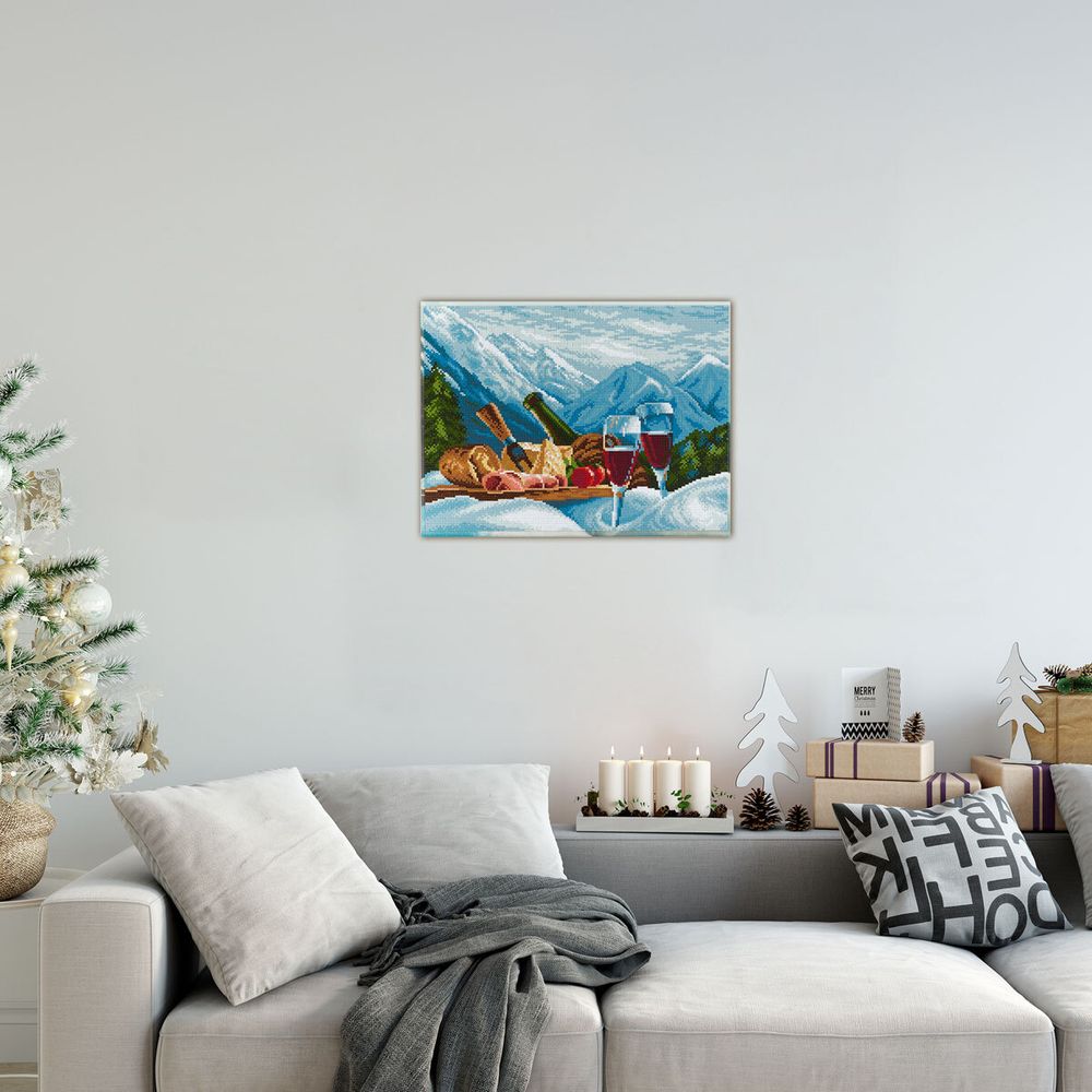 Алмазная (кристальная) мозаика Фрея ALPD-188, на подрамнике Завтрак в Доломитовых Альпах, 40х30 см