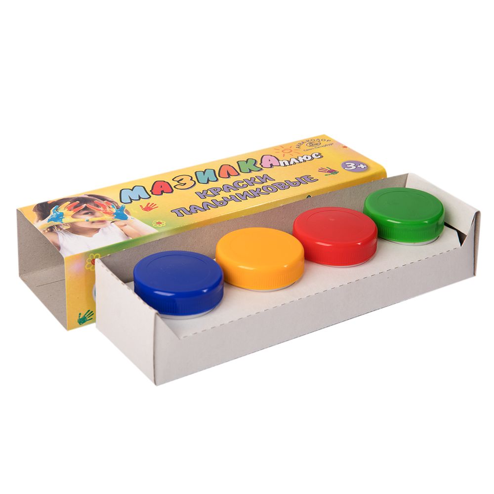 Краска пальчиковая Мазилка+ набор 4 цв.х200 мл, К3110, Аква-колор