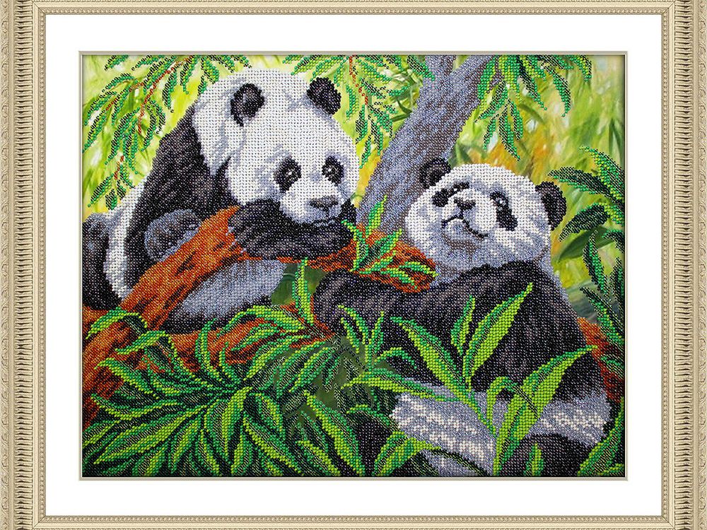 Набор для вышивания бисером Паутинка, Панды 38х28 см
