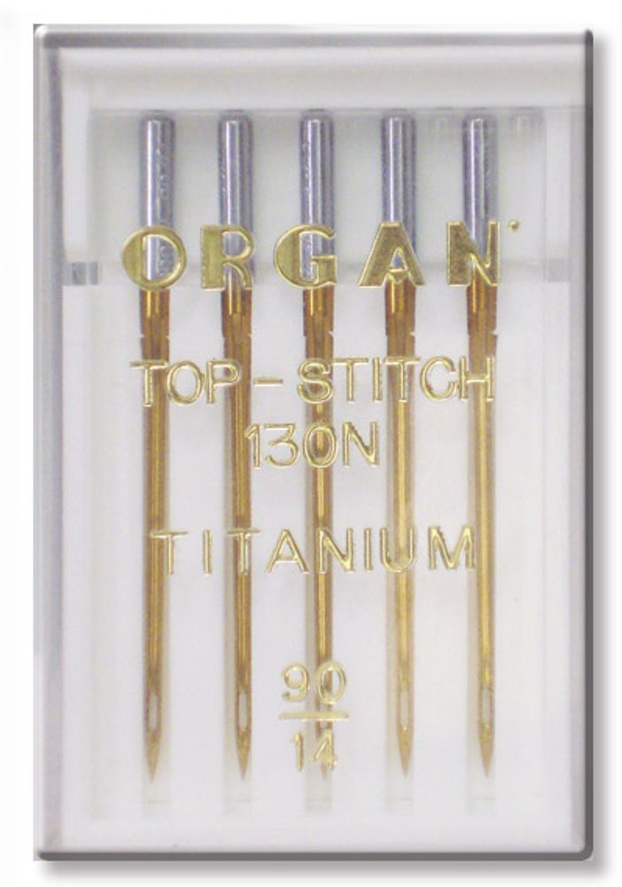 Иглы для бытовых швейных машин Organ Top-stitch Titanium 5 шт, в пенале, 5616090 90