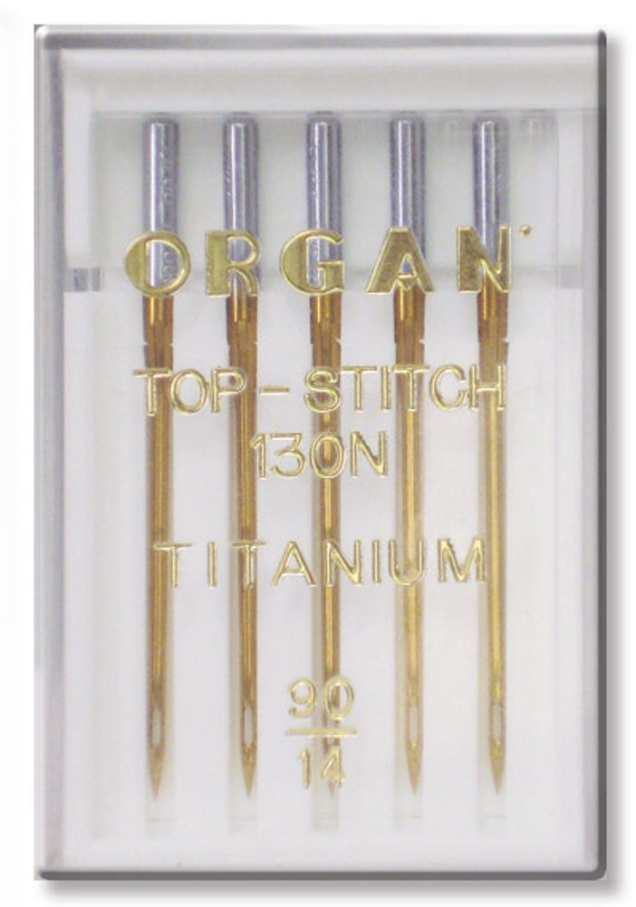 Иглы для бытовых швейных машин Organ Top-stitch Titanium, 5 шт, в пенале, 5616090 90