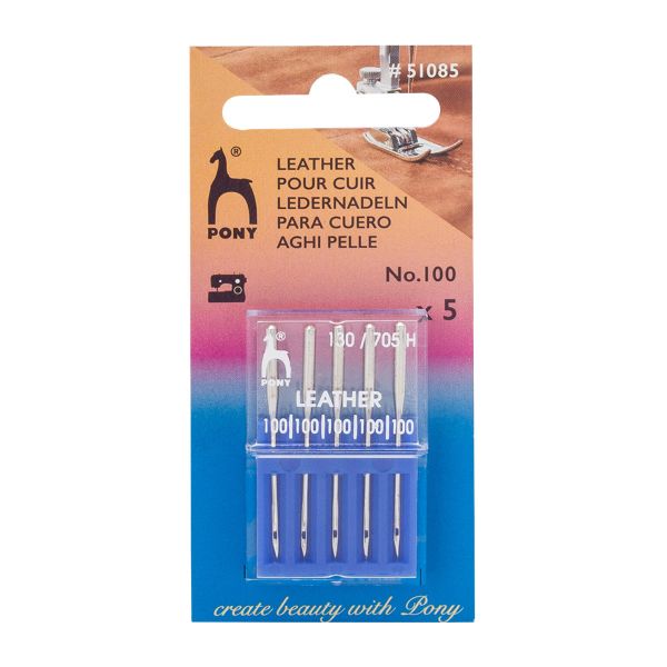 Иглы для швейных машин для кожи 130/705 H, №100 с плоской колбой, 5 шт, Pony, 51085