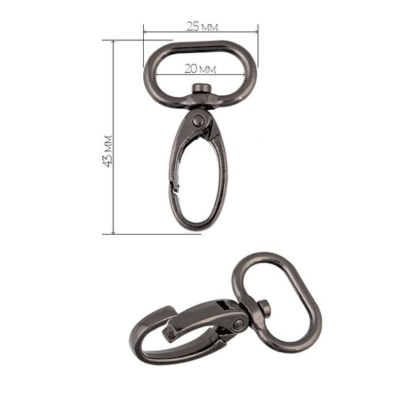 Карабин металл 20.0 мм (43х25 мм) AX10.3-20, цв. чер.никель уп. 10 шт