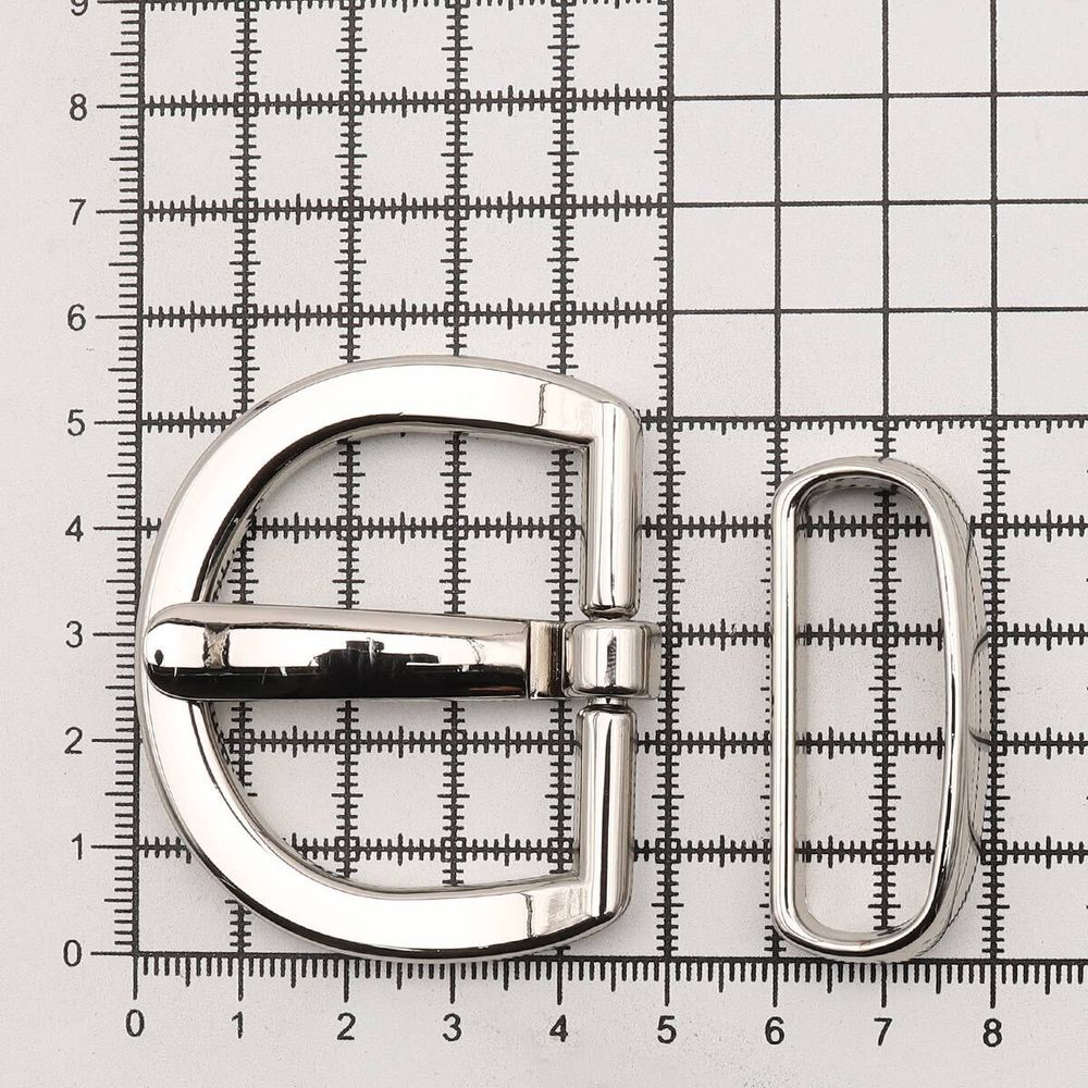 Пряжка + шлевка металл 38 мм, 1 уп (1+1 шт), серебро (никель), MB-2203