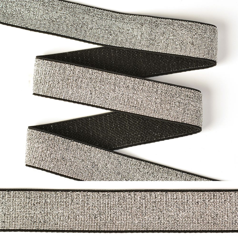 Резинка тканая 25.0 мм / 25 метров, металлизированная, ET.25BLS, черный/серебро