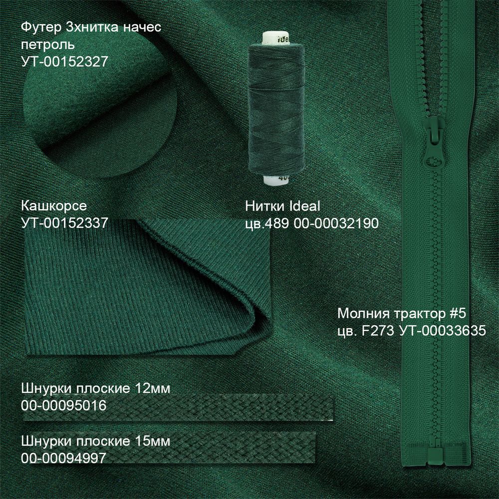 Кашкорсе трикотажное полотно 300 г/м², 60+60 см, в нарезке, цв. тем.петроль, 3 метра /TOS/