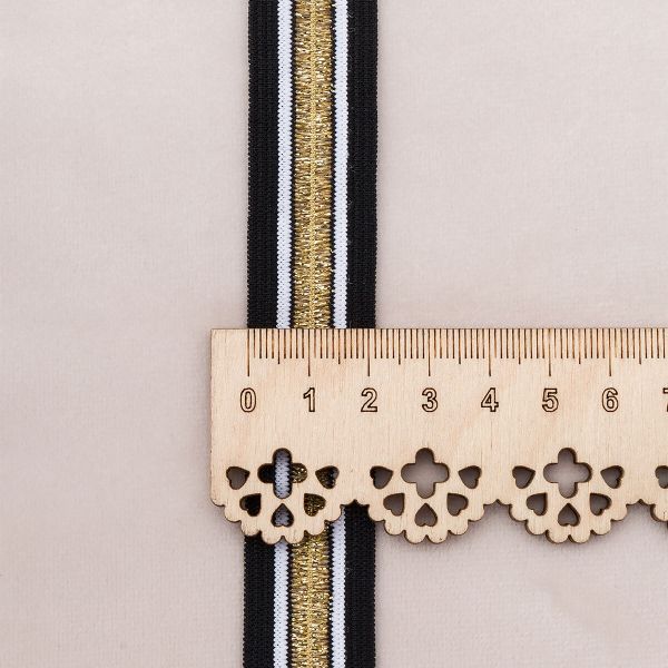 Тесьма лампасная эластичная 20 мм / 25 метров, черный/золото