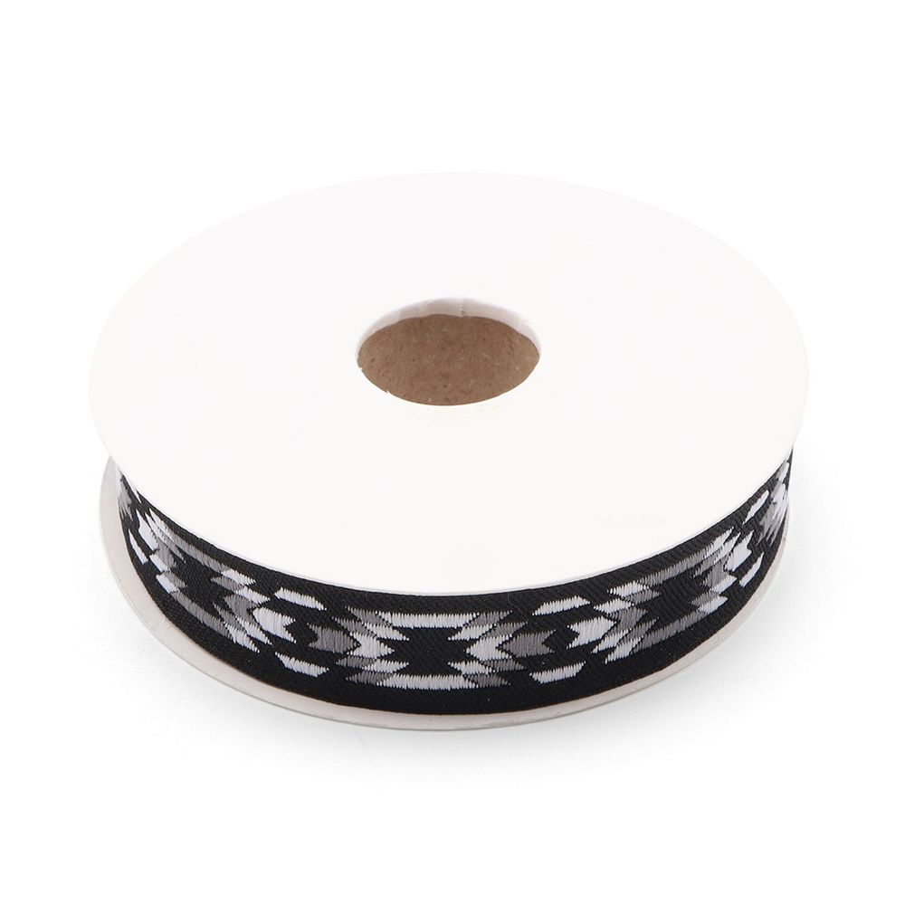 Лента (тесьма) жаккардовая 20.0 мм / 10±0.5 метров, Геометрический орнамент 20279 V3 черный/серый