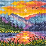 Алмазная (кристальная) мозаика Фрея, Рассвет в горах, 14х14 см