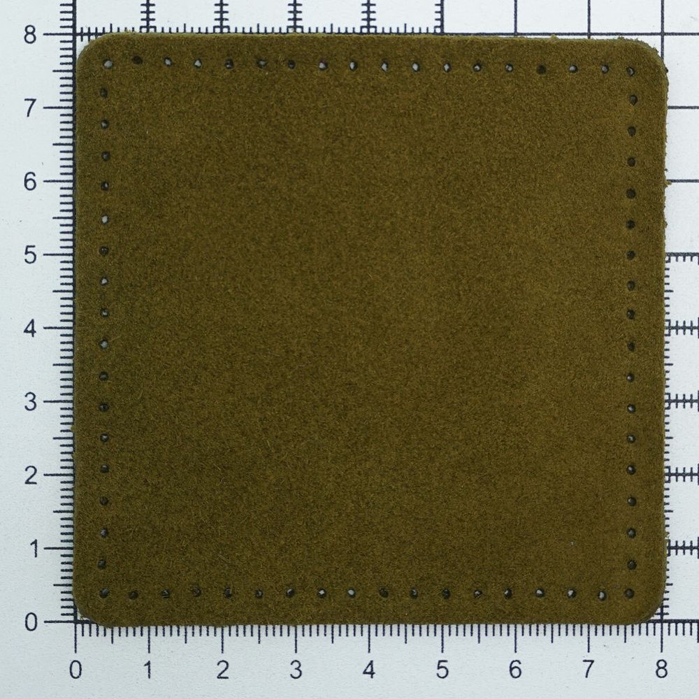 Заплатки пришивные из замши, квадрат 8см с перфорацией, 2 шт, 100% кожа, 33 хаки, 59122