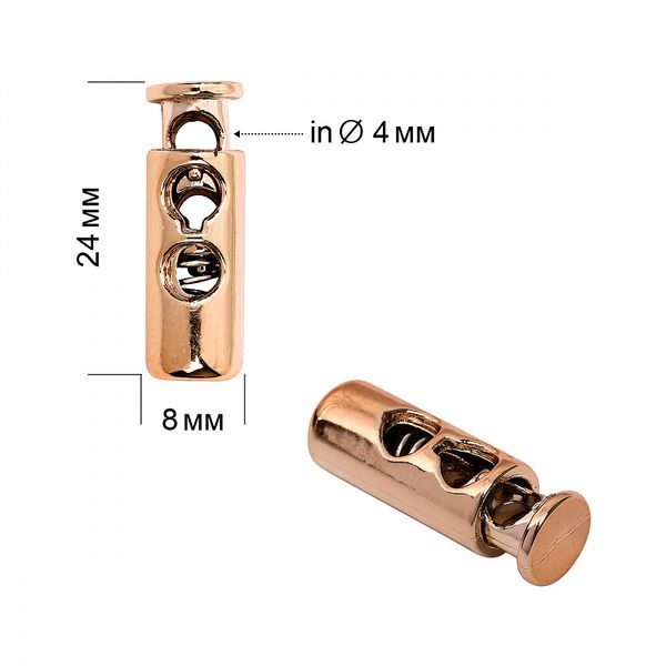 Фиксатор (зажим) для шнура пластик 2 отв., ⌀4.0 мм, 8х24 мм, TBY.0320, золото, 100 шт