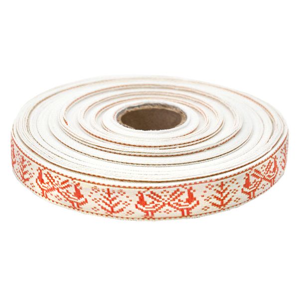 Лента (тесьма) жаккардовая 18.0 мм / 25±1 метров, Славянский орнамент Оберег, рис.9507 (красный) С3771Г17