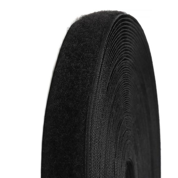 Лента контактная липучка (велкро) пришивная 25 мм / 25 метров, F322 черный, ПЕТЛЯ, качество 